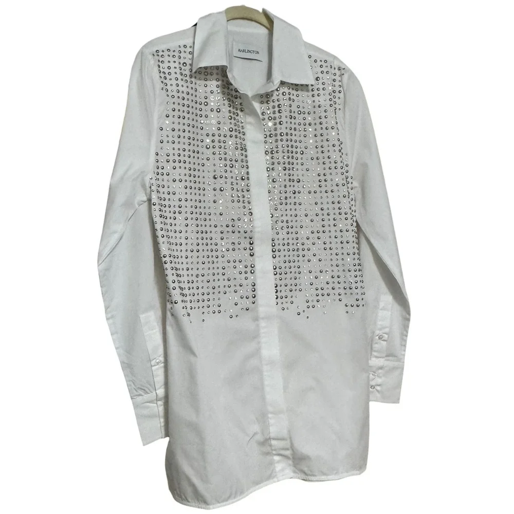 16Arlington Crystal Embellished cotton Poplin  button blouse studded designer - Picture 4 of 11